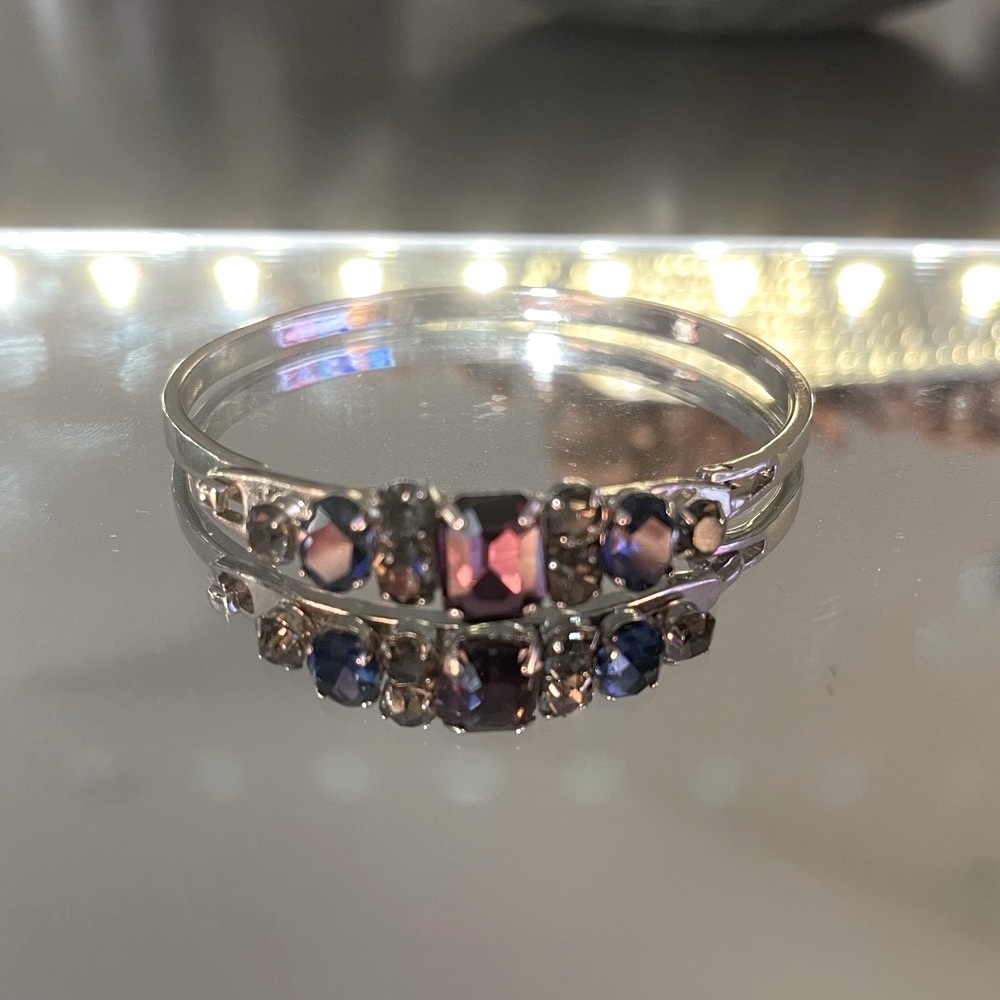 Blue silver & clear sparkly silver bangle bracelet